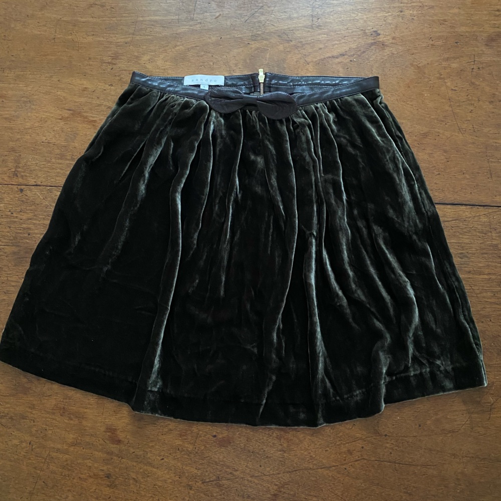SANDRO Dark Green Velvet Skirt sz 1